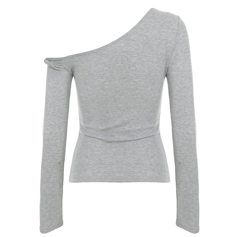 Asymmetric One-Shoulder Long-Sleeve Solid Blouse