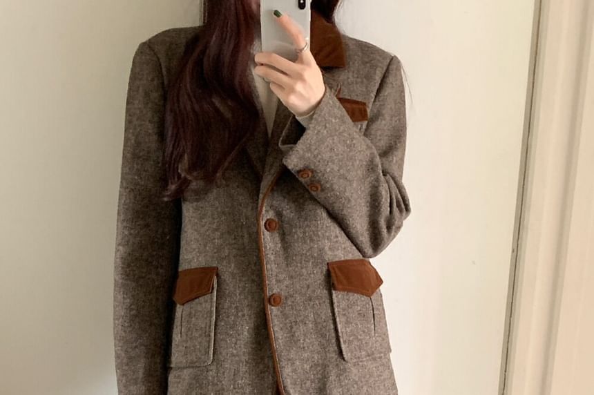 Button-Up Plain Blazer / High Rise Maxi A-Line Skirt
