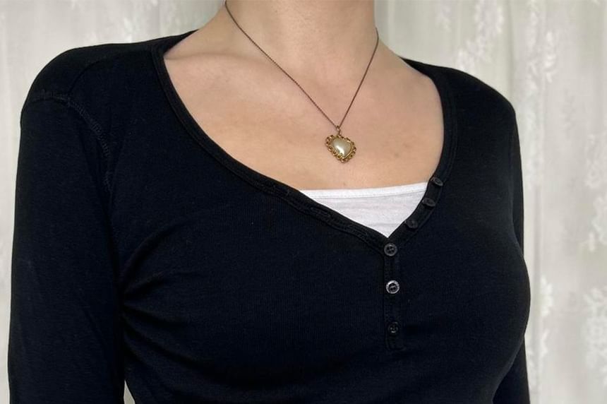 Slim-Fit Colorblock V-Neck Elbow-Sleeve Tee