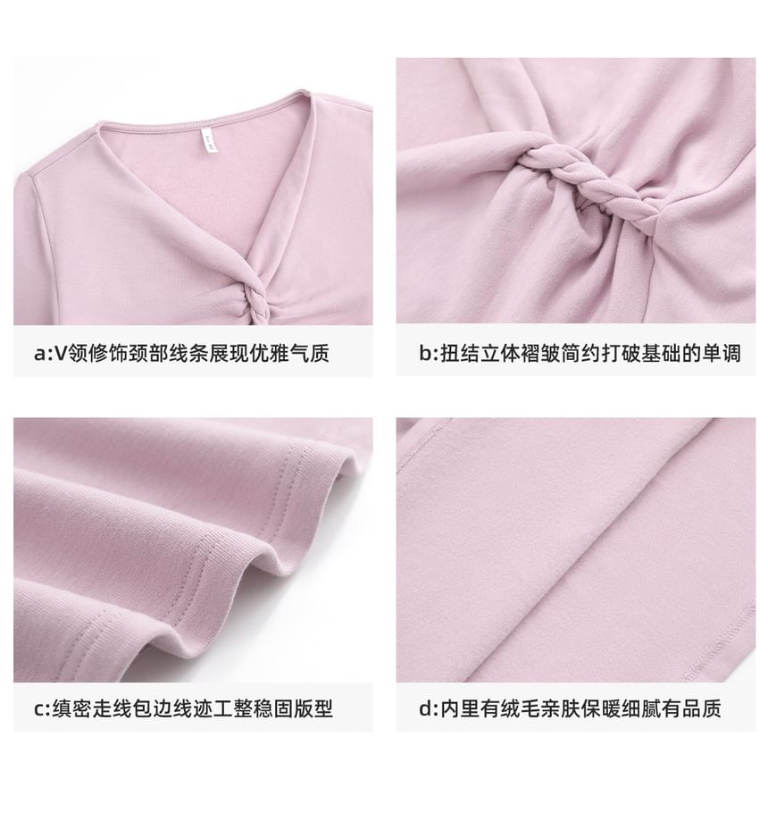 Twist Ruched V-Neck Long-Sleeve Solid Top