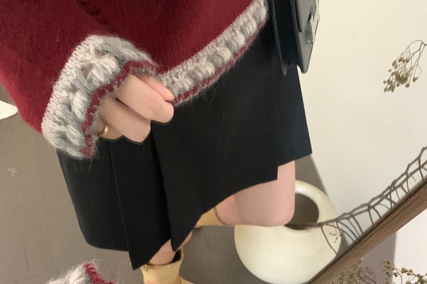 Crew Neck Sweater with Lace Trim