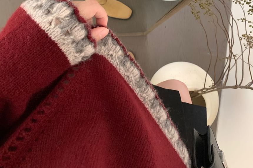 Crew Neck Sweater with Lace Trim