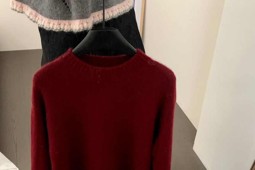Crew Neck Sweater with Lace Trim