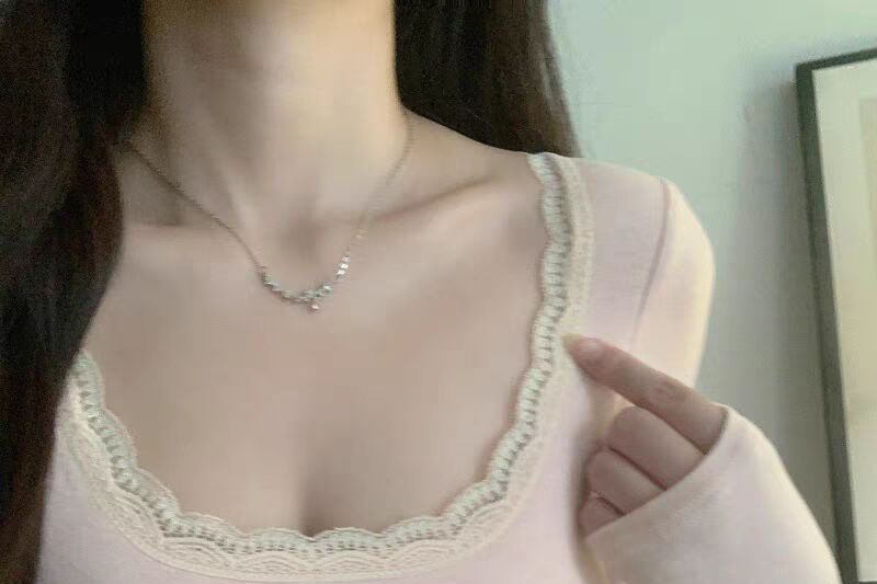 Scoop Neck Long-Sleeve Top with Lace Trim
