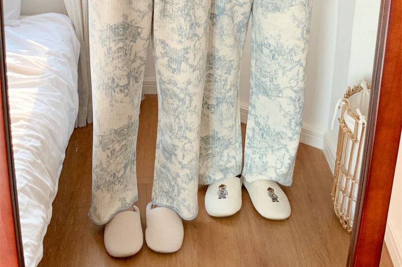 Couple Matching Pajama Set: Long-Sleeve Floral Pajama Shirt + Pants