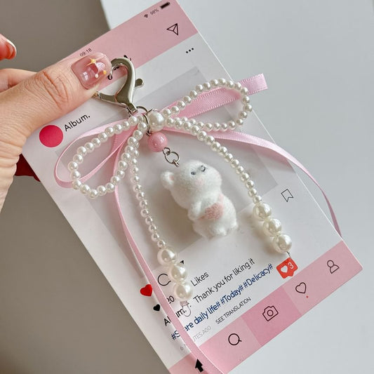 Animal / Mushroom Bow Faux Pearl Bag Charm Keyring / Phone Charm (Various Designs)