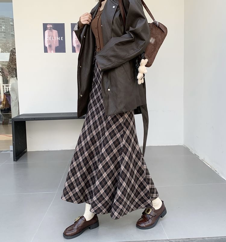 Plaid Mermaid Maxi Skirt, High Rise