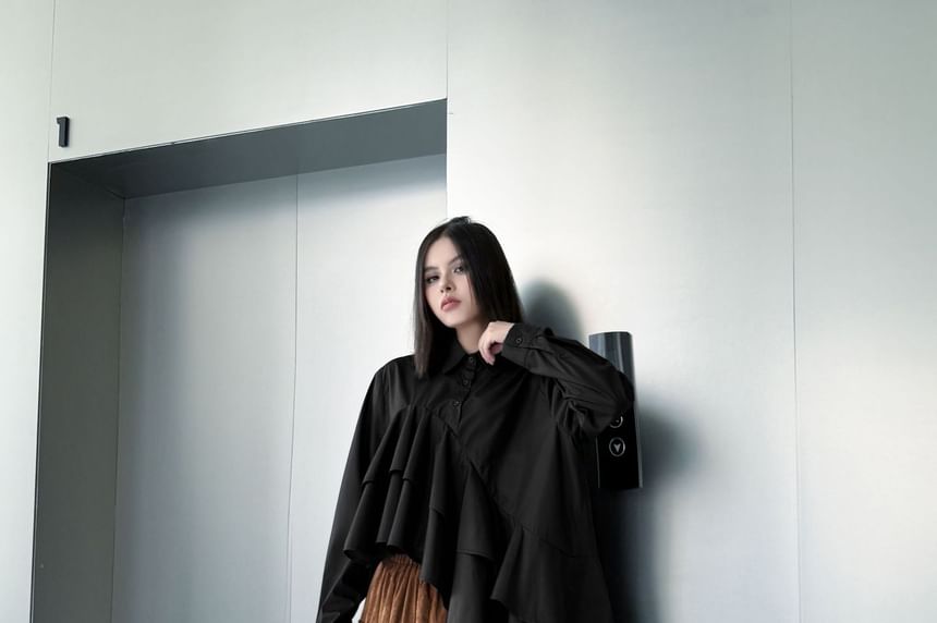 High Rise Asymmetrical Ruched Slit Maxi A-Line Skirt
