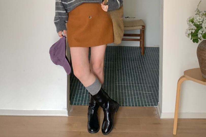 High Waist Plain Mini A-Line Skirt