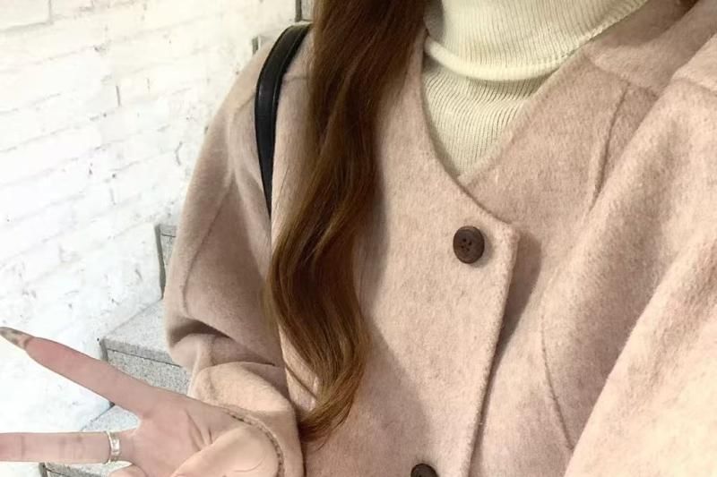 Round Neck Single-Breasted Jacket / High Waist Mini A-Line Skirt
