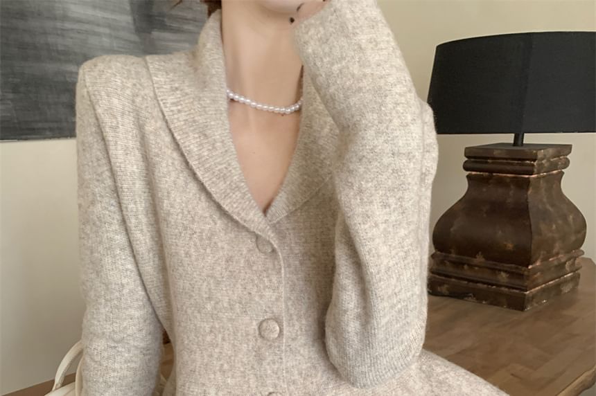 V-Neck Peplum Single-Breasted Jacket / High Waist Maxi A-Line Skirt
