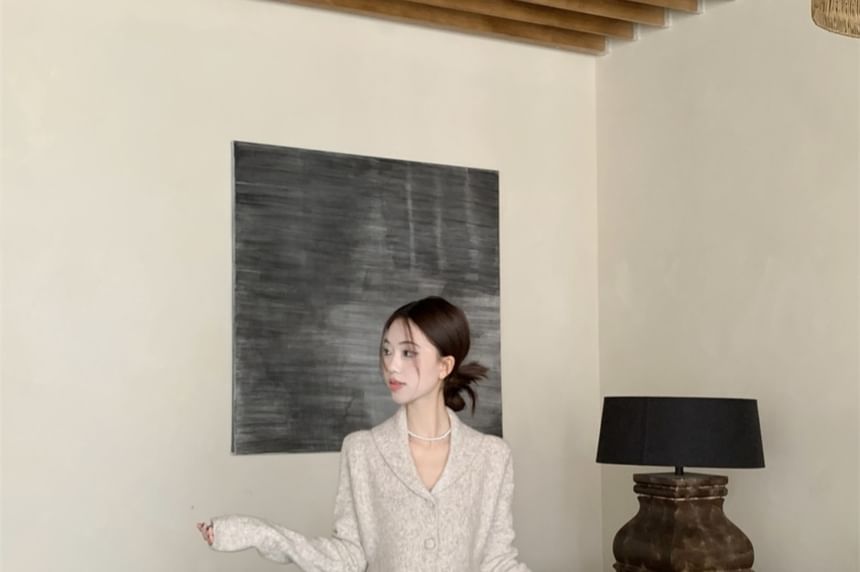 V-Neck Peplum Single-Breasted Jacket / High Waist Maxi A-Line Skirt