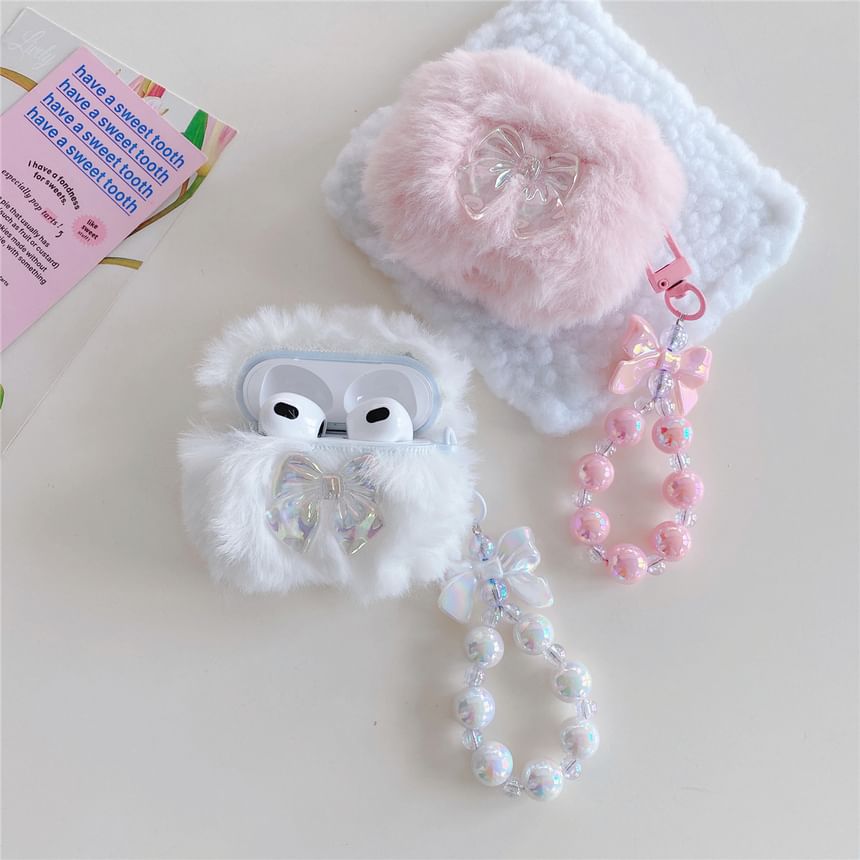 Bow Chenille Apple AirPods / Pro Earphone Case Skin with Strap