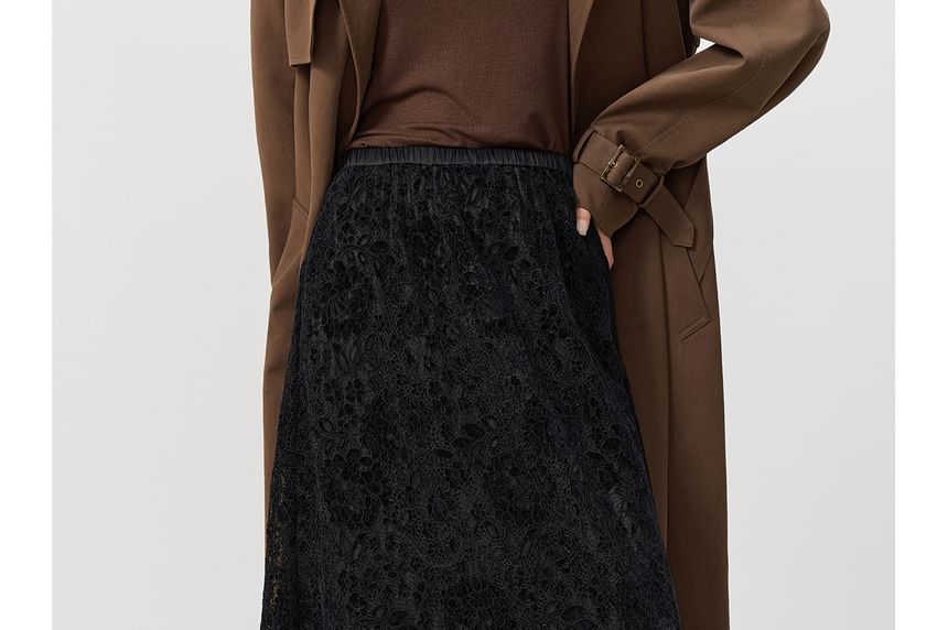 Lace A-Line Skirt with Plain High Rise Waist
