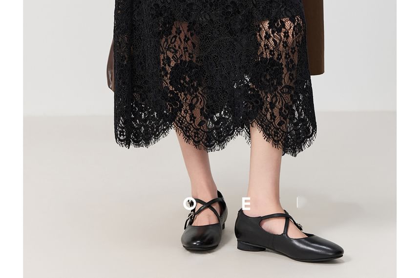 Lace A-Line Skirt with Plain High Rise Waist