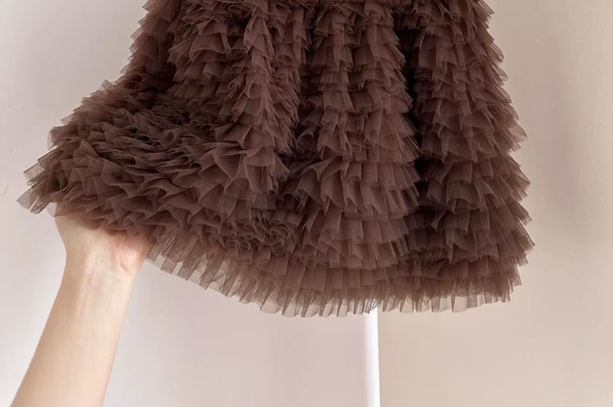 Tiered Mesh Mini A-Line Skirt, High Rise