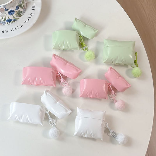 Plain Pillow Apple AirPods / Pro Earphone Case Skin / Pom Pom Charm / Set