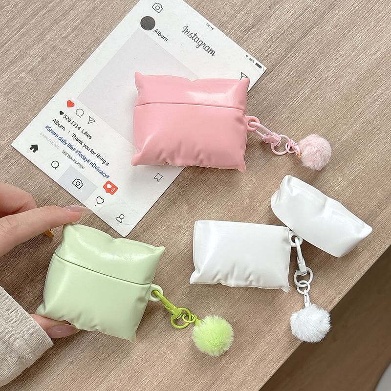 Plain Pillow Apple AirPods / Pro Earphone Case Skin / Pom Pom Charm / Set