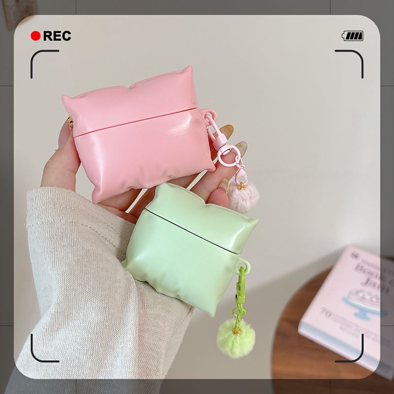 Plain Pillow Apple AirPods / Pro Earphone Case Skin / Pom Pom Charm / Set
