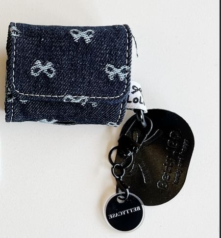 Bow Embroidered Denim Apple AirPods / Pro Earphone Case Skin / Tag Charm / Set