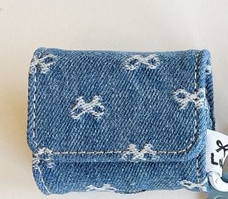 Bow Embroidered Denim Apple AirPods / Pro Earphone Case Skin / Tag Charm / Set
