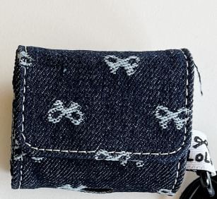 Bow Embroidered Denim Apple AirPods / Pro Earphone Case Skin / Tag Charm / Set