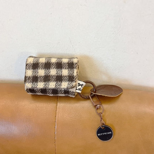 Plaid Fabric Apple AirPods / Pro Earphone Case Skin / Tag Charm / Set