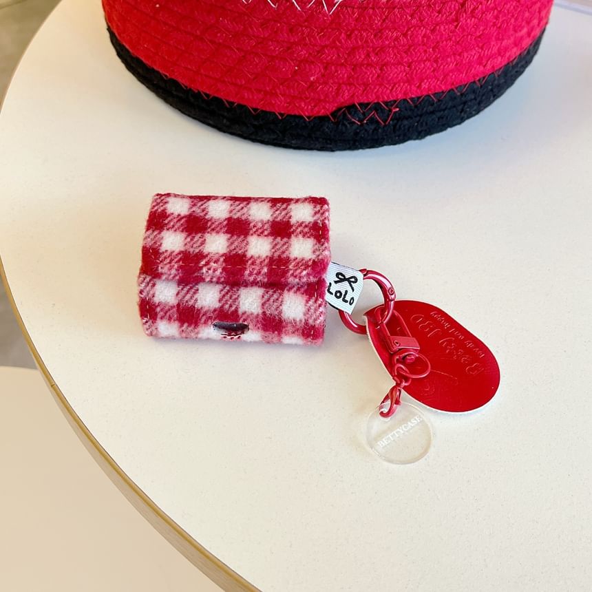 Plaid Fabric Apple AirPods / Pro Earphone Case Skin / Tag Charm / Set