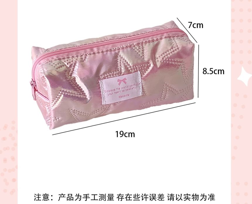 Bow Applique Star Quilted Fabric Makeup Bag