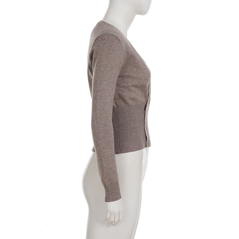 Melange Button V-Neck Knit Top