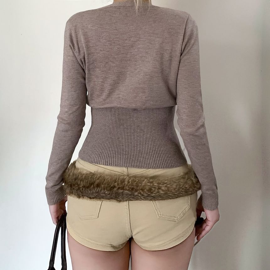 Melange Button V-Neck Knit Top