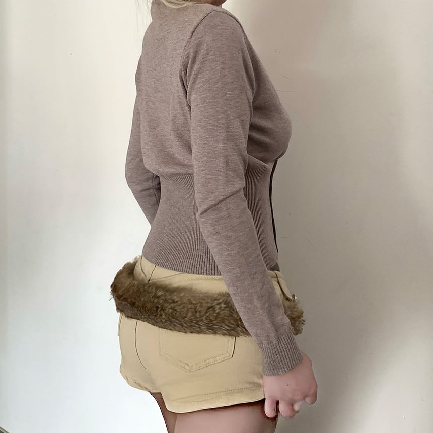 Melange Button V-Neck Knit Top
