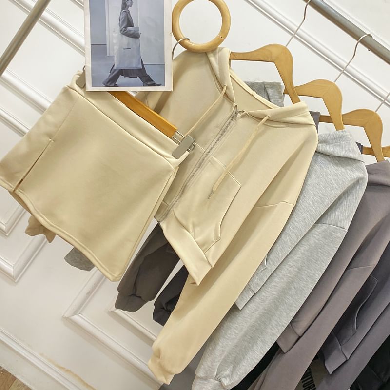 Zip Hoodie & High Rise Slit Mini A-Line Skirt Set
