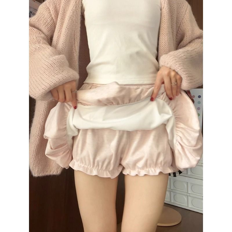 Frill Trim High Waist Mini Skort, Plain