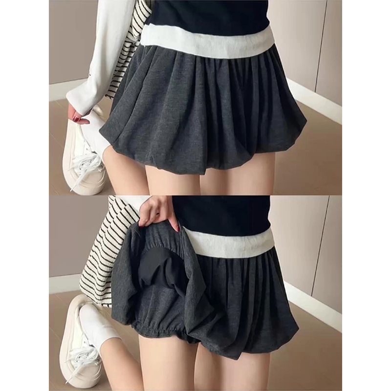 Frill Trim High Waist Mini Skort, Plain