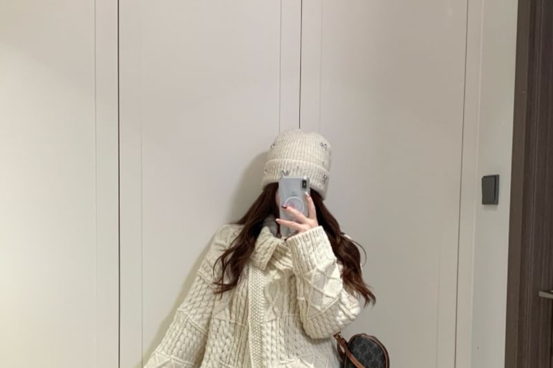 Leopard Mini Skirt & Cable Knit Cardigan Set