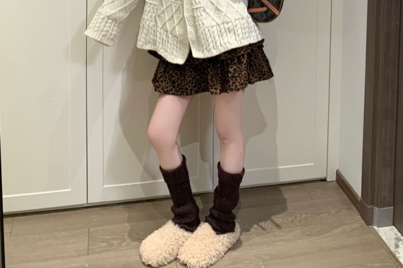Leopard Mini Skirt & Cable Knit Cardigan Set