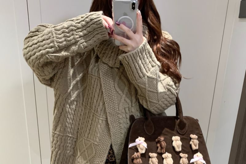 Leopard Mini Skirt & Cable Knit Cardigan Set