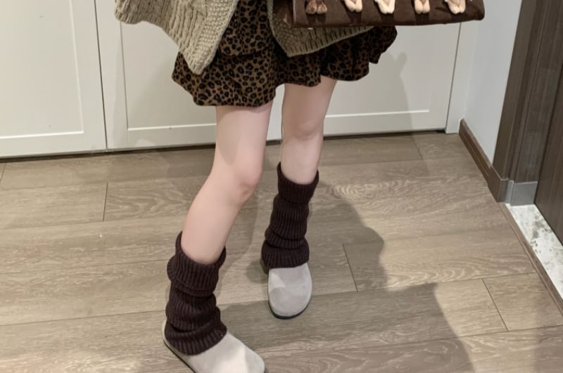 Leopard Mini Skirt & Cable Knit Cardigan Set