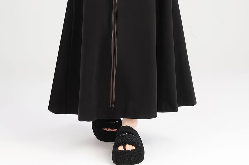 High Rise Plain Maxi A-Line Skirt with Belt