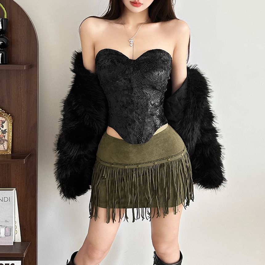 Glitter Tube Top & Tassel Mini Pencil Skirt Set