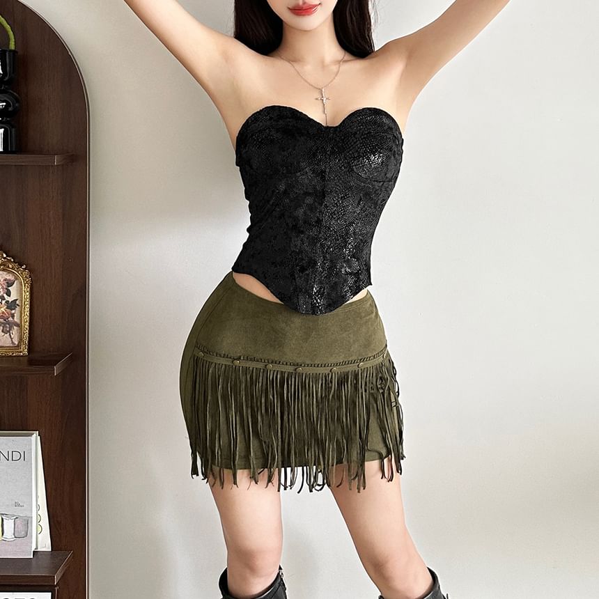 Glitter Tube Top & Tassel Mini Pencil Skirt Set
