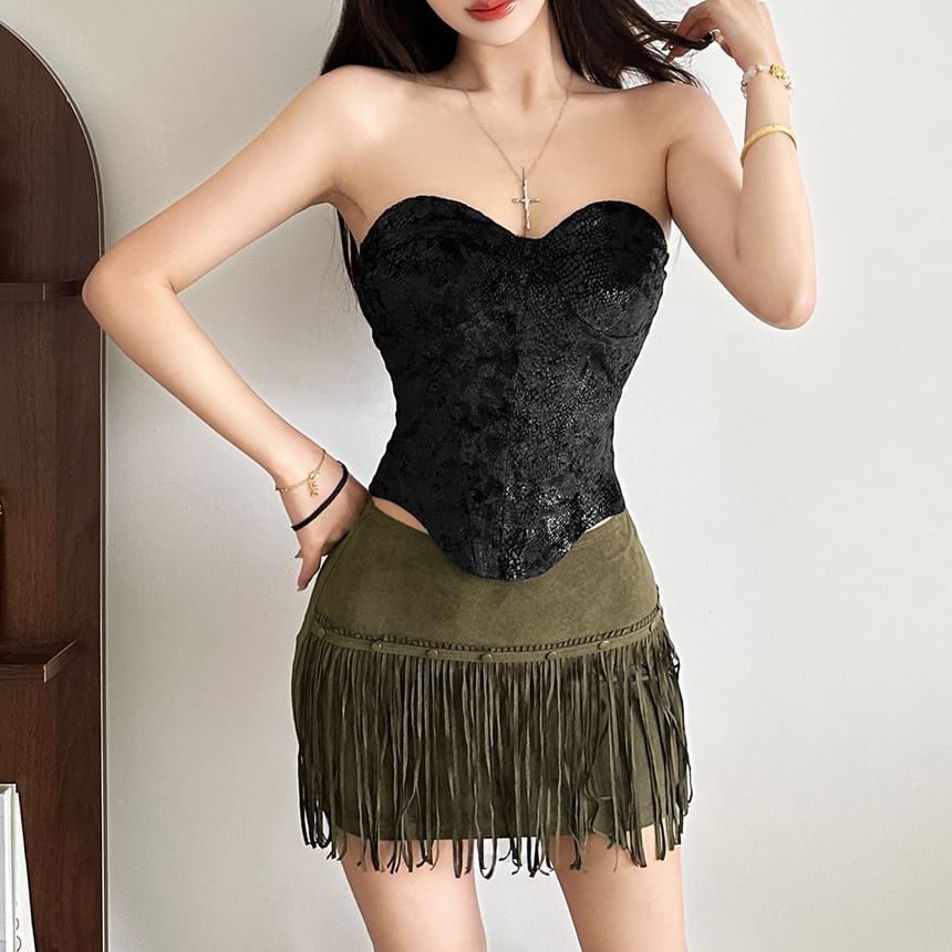Glitter Tube Top & Tassel Mini Pencil Skirt Set