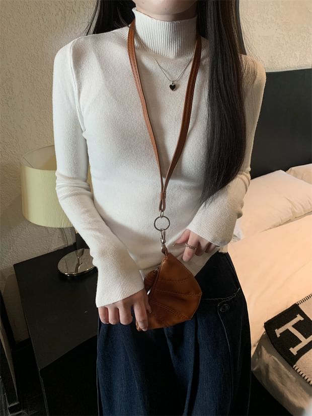 Turtleneck Long Sleeve Ribbed Knit Pullover