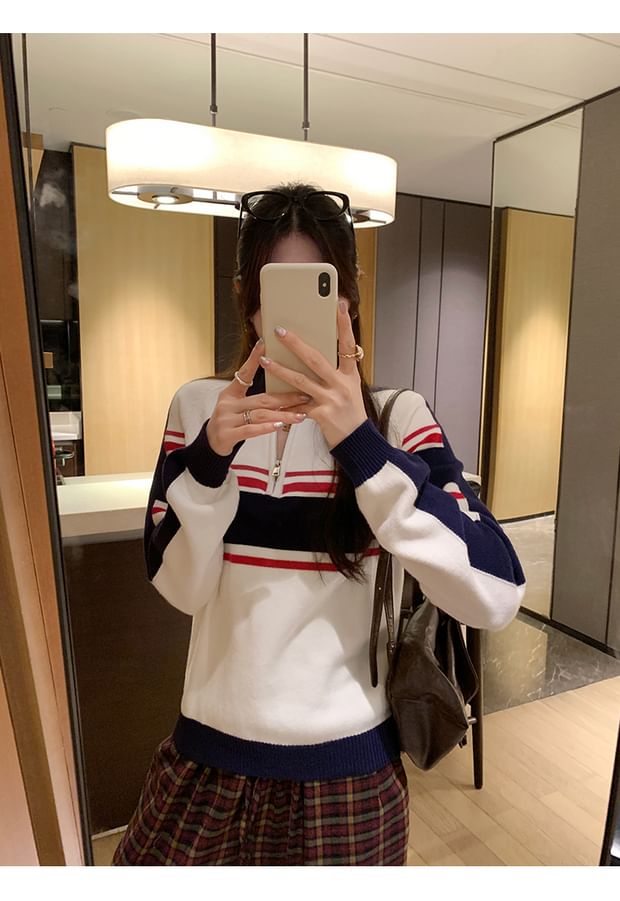 Half-Zip Color Block Sweater