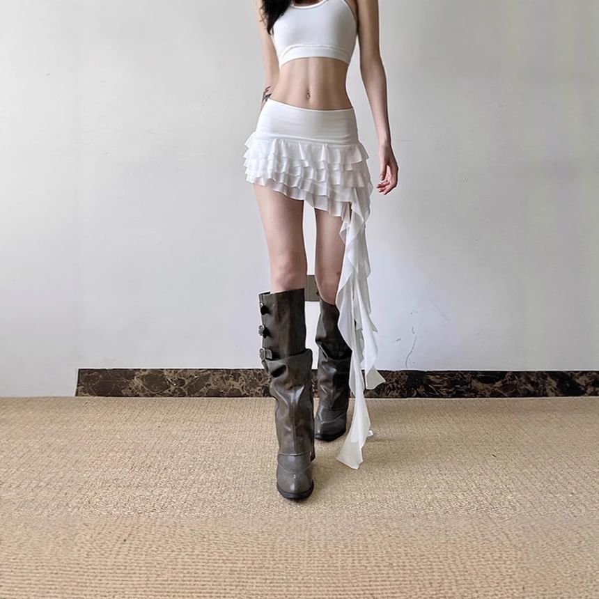 Low-Rise Ruffle Mini Skirt