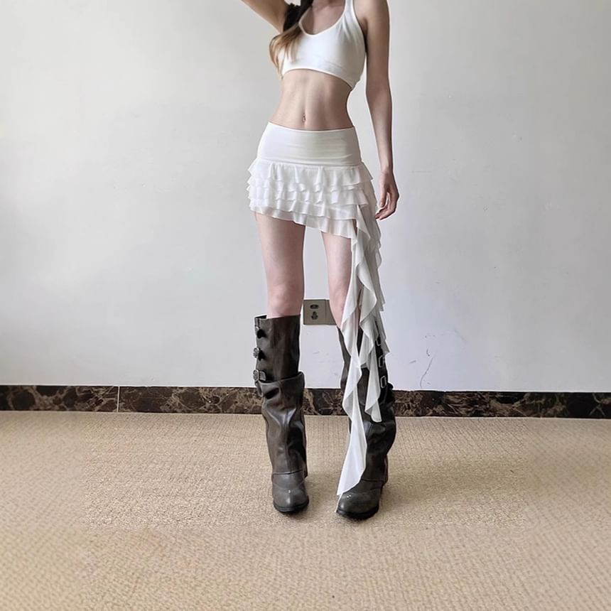 Low-Rise Ruffle Mini Skirt