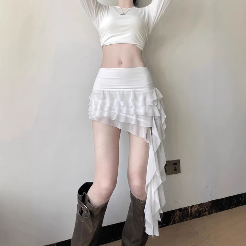 Low-Rise Ruffle Mini Skirt