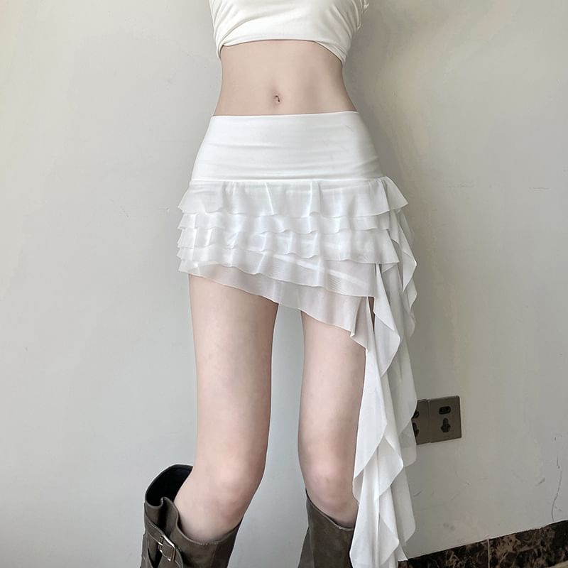 Low-Rise Ruffle Mini Skirt