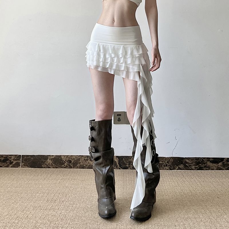 Low-Rise Ruffle Mini Skirt